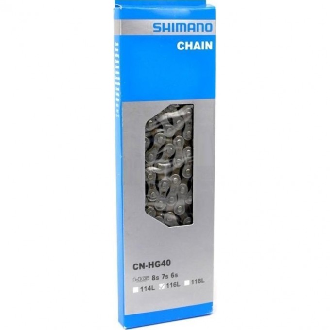 Цепь SHIMANO HG40, 6/7/8 скоростей, 114 звеньев, замок UG51 ECNHG40114Q Цепь SHIMANO HG40, 6/7/8 скоростей, 114 звеньев, замок UG51 ECNHG40114Q