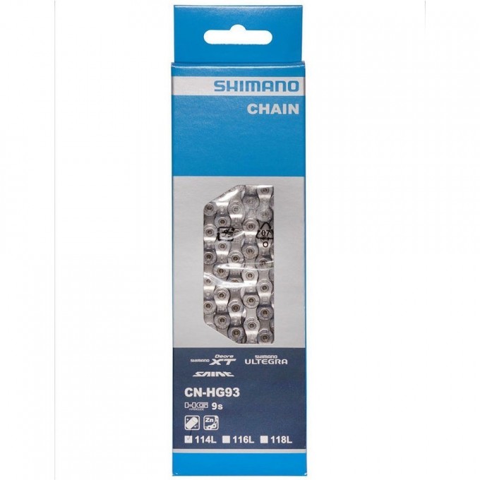 Цепь SHIMANO XT, HG93, 9 скоростей, 116 звеньев, ампульный пин (1 шт) ICNHG93116I Цепь SHIMANO XT, HG93, 9 скоростей, 116 звеньев, ампульный пин (1 шт) ICNHG93116I